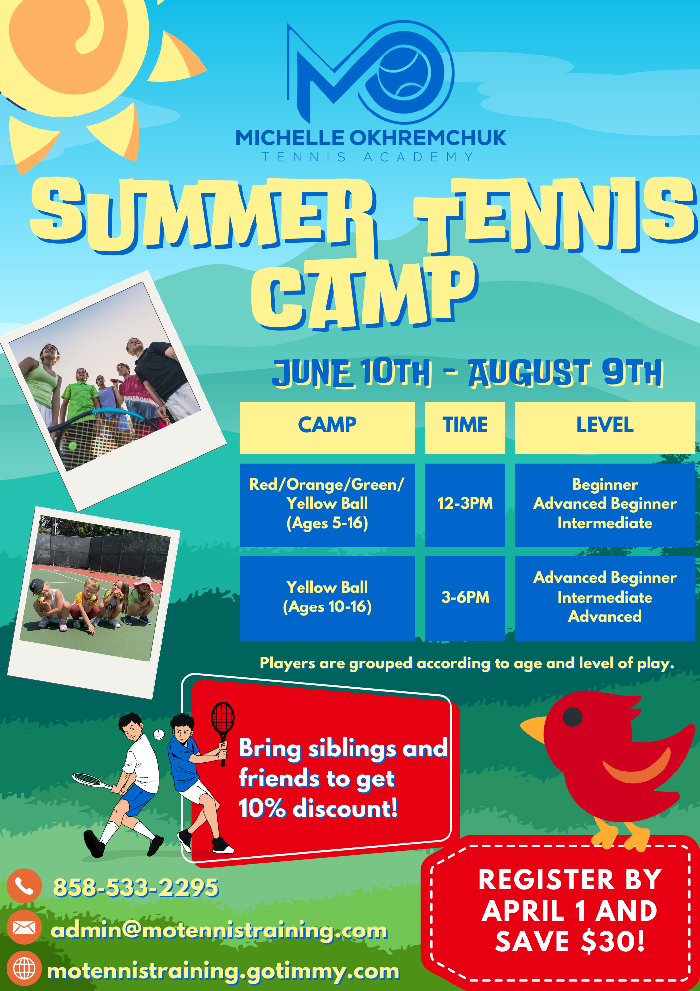 2025 Tennis Summer Camp MO Tennis Training Academy San Diego